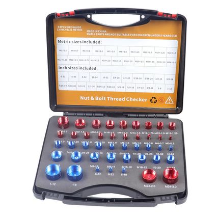 44Pcs Nut and Bolt Thread Checker, 23 Inch & 21 Metric Box Set Thread Gauge, Thr