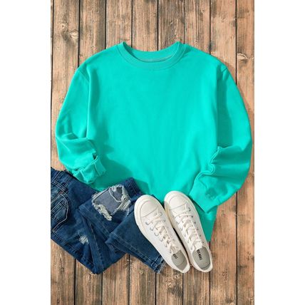 Aruba Blue Solid Fleece Lined Drop Shoulder Terry Sweatshirt