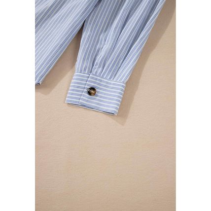 Sky Blue Stripe Ruffled Button up Long Sleeve Shirt