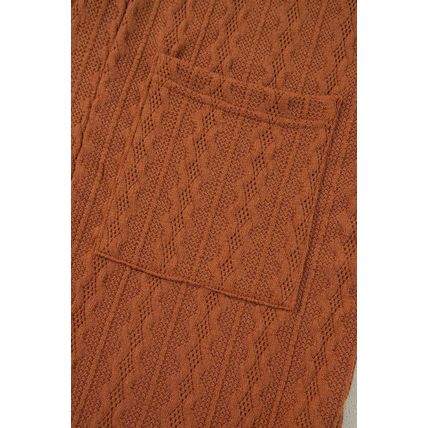 Chestnut Textured Knit Side Pockets Open Front Cardigan