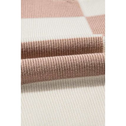 Khaki Checkered Side Slits Drop Shoulder Oversized Sweater
