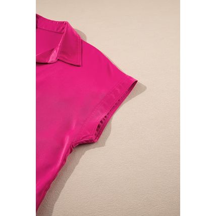 Rose Red Buttoned Collar Shift T-shirt Mini Dress