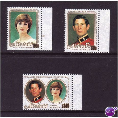 AITUTAKI 1981 ROYAL WEDDING SG 391/393 SET 3 VALS U/M MINT