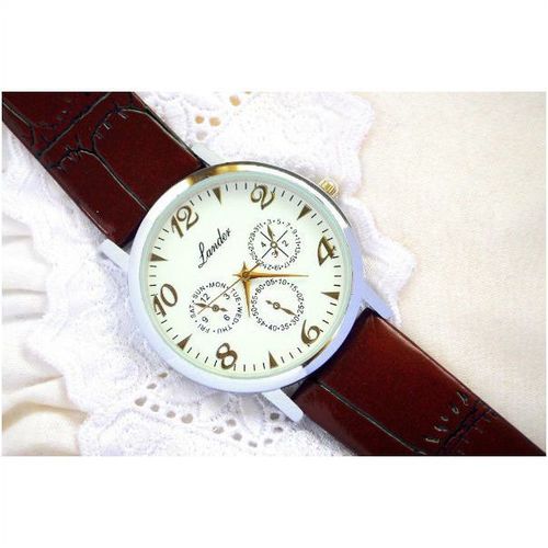 Fashion Lander Large Face Slim Dress Wrist Watch Brown Watchband Jewellery 1305