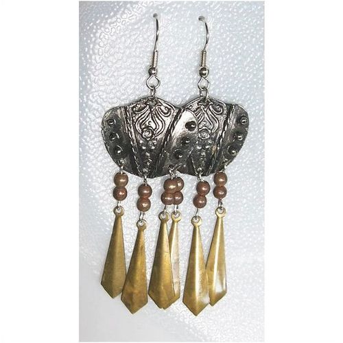 Earrings #022 gun metal and brass drops 3.25 inch ladies costume fashion jewelry