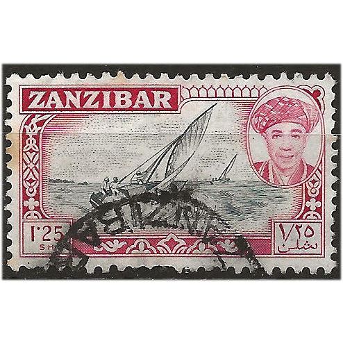 Zanzibar 1961 SG383 1/25 Slate & Carmine Fine Used . ..