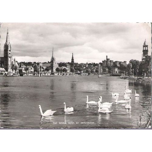 Inverness, Highland - River Ness, swans - JB White postcard 1955 pmk