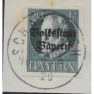 GER (BAVARIA) 1919 20pf KING LUDWIG III' (OVPT)(IMPERFED) FINE USED(EBID65-454)