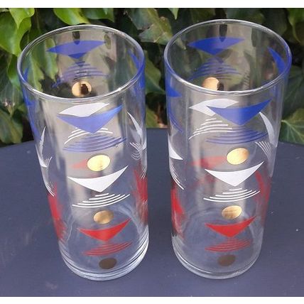 2 'Triangles' TUMBLER GLASSES, retro, vintage, shabby chic