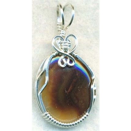 Fire Agate Sterling Silver Wire Wrap Gemstone Pendant 15