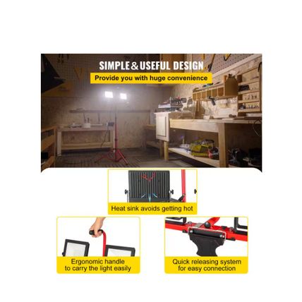 VEVOR Work Light Waterproofed 10000 Lumen Dual-head LED Jobsite Lighting