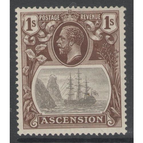 Ascension KGV 1924 1/- Grey-Black & Brown Mounted Mint MM SG 18 Sc 19 stamp