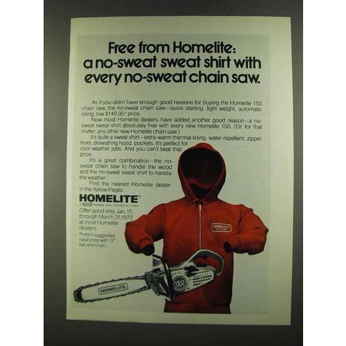 1972 Homelite 150 Chain Saw Ad - No-Sweat