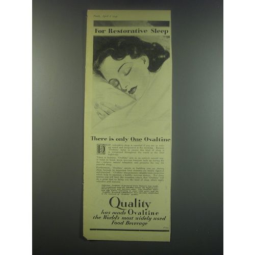 1949 Ovaltine Drink Ad - For restorative sleep