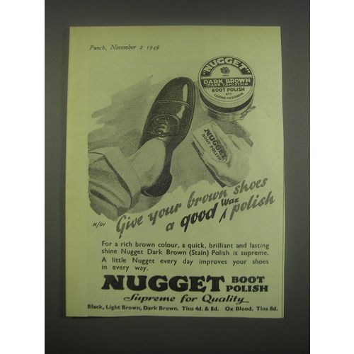 1949 Nugget Boot Polish Ad - Give your brown shoes a good wax polish