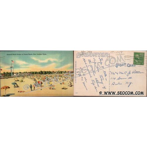 CT New London Postcard General Beach Scene At Ocean Beach ct_box4~1758