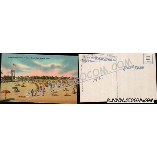 CT New London Postcard General Beach Scene At Ocean Beach ct_box4~1759