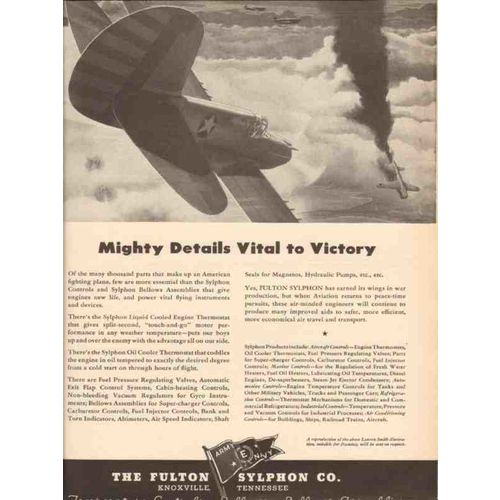 FULTON SYLPHON COMPANY 1943 mighty details vital to victory vintage ad
