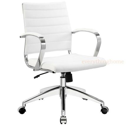 Padded Desk Office Mid Back Chair Rolling Casters Mid-Century Modern - 8 Colors