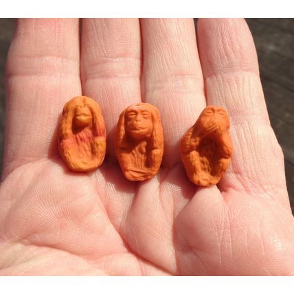 3 Vintage Glass Monkey Beads See No Evil Hear 20mm x 12mm Orange Opaque bd108