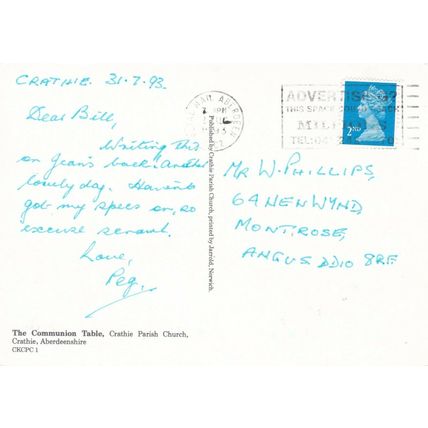 Communion Table Crathie Parish Church Aberdeenshire Postcard 1993 used VGC