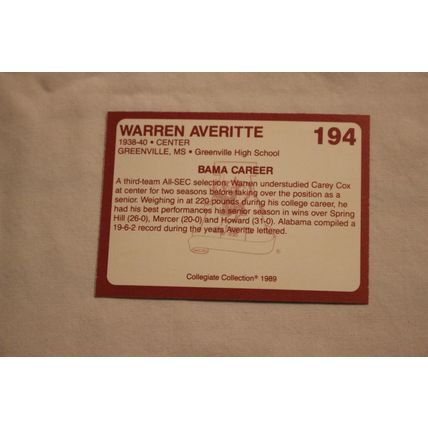 Warren Averitte 1989 Collegiate Collection Alabama's Finest NO. 194