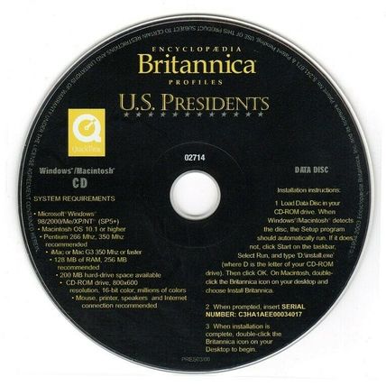 Encyclopedia Britannica Profiles: U.S. Presidents CD-ROM Win/Mac - NEW in SLEEVE