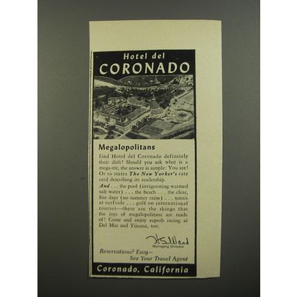 1953 Hotel del Coronado Ad - Megalopolitans