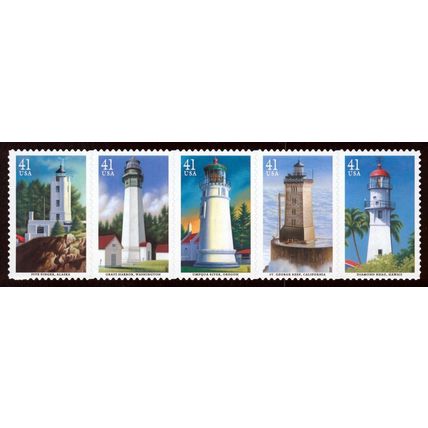 Pacific Lighthouses Sheet of Twenty 41 Cent Postage Stamps Scott 4146-4150