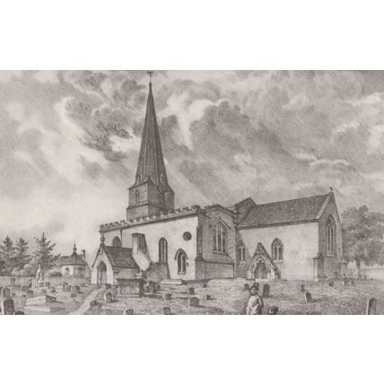 Bisley Church Gloucester Victorian Sketch Painting Postcard