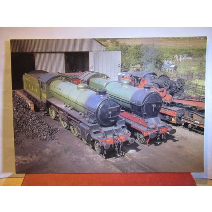2 X OLD STEAM ENGINES AT LOUGHBOROUGH GCR. unused postcard 'After the Battle' =