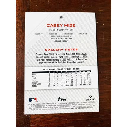 2022 Topps Gallery Rainbow Foil Casey Mize