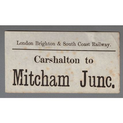 LONDON BRIGHTON & SOUTH COAST RAILWAY LUGGAGE LABEL - CARSHALTON to MITCHAM JUNC