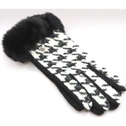 Ladies Gloves Check Pattern with Faux Fur Cuff Winter Warmer Gift Christmas