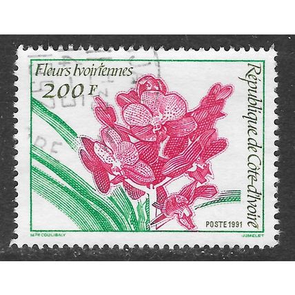 IVORY COAST 1991 FLOWERS USED 200F JUMELET ENGRAVED USED