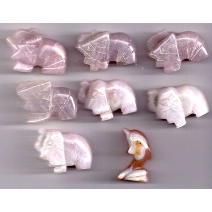 Lot of Rose Quartz Elephant Gemstone Carvings