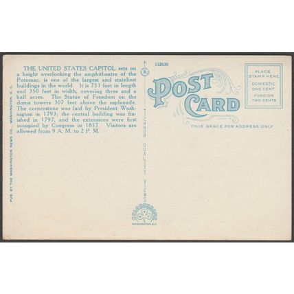 The United States Capitol, Washington DC, c.1910 - Washington News Co Postcard