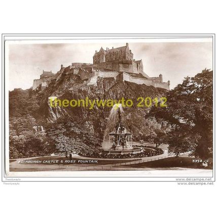 EDINBURGH CASTLE & ROSS FOUNTAIN, SCOTLAND, 1938, Postcard