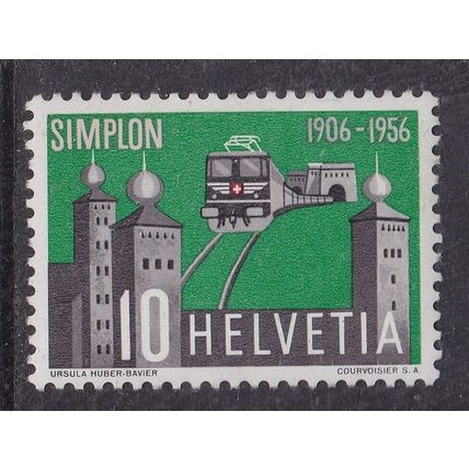 Switzerland 1956 Electric Train and Simplon Tunnel 10c Mint Hung SG 568 VGC