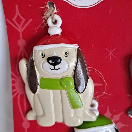 Lot 7 DOG Christmas ORNAMENTS Holiday Time Puppy 2" Holiday Decor