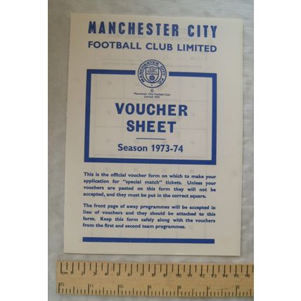 Unused Manchester City FC Voucher Sheet Season 1973-1974