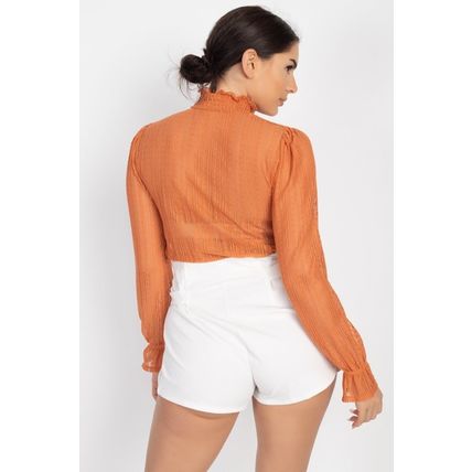 Ruffle Mock Neck Lace Top