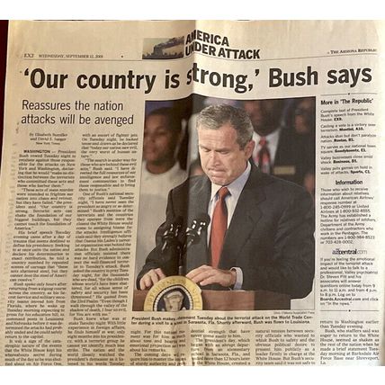 WORLD TRADE CENTER TERROR ATTACK Arizona Republic Sept. 12, 2001, newspaper