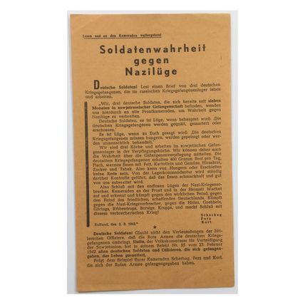 Original WW2 Russian/Soviet Air Drop Propaganda Leaflet. - Code 1053. - 1942.