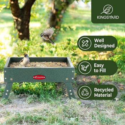 Kingsyard Ground Bird Feeder for Outdoors - Recycled Plastic Platform Feeder for