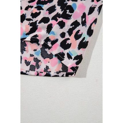 Pink Multicolor Leopard Print V Neck Oversized Blouse