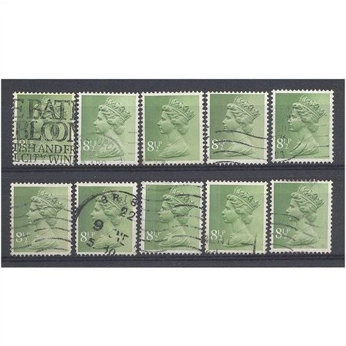 BULK STOCK.8 1/2p Yellowish Green x 10.Type Unchecked.Fine Used.nb12m