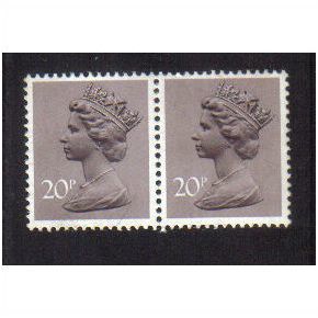 1975 GB Q.E.11 20P DULL-PURPLE PAIR mnh SGX915