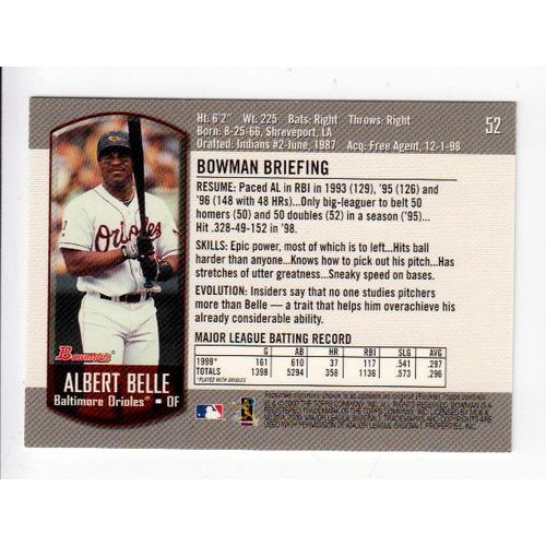 2000 Bowman Albert Belle baseball card #52 –Orioles