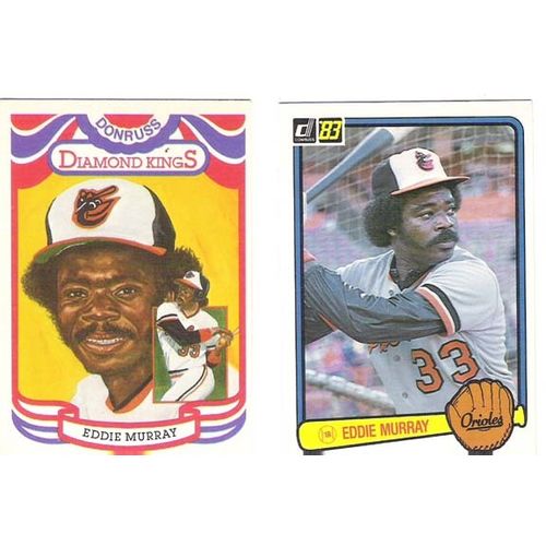 Two 1983 Donruss Eddie Murray baseball cards – 22, 405 – NM Orioles